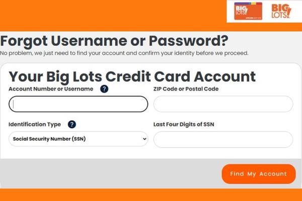 Big Lots Credit Cards Login to reset password and username