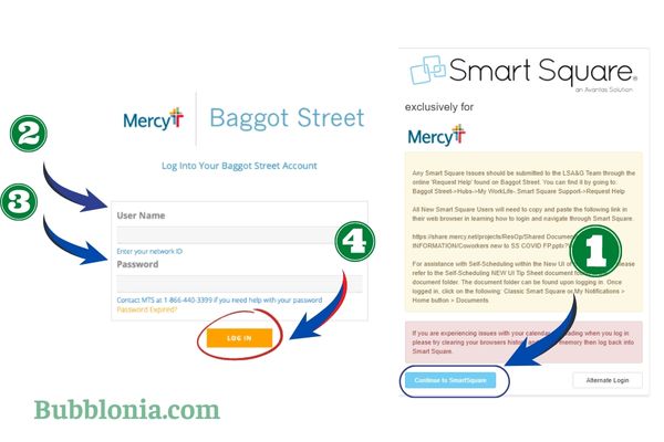 Login instructions at Smart Square Mercy's login page