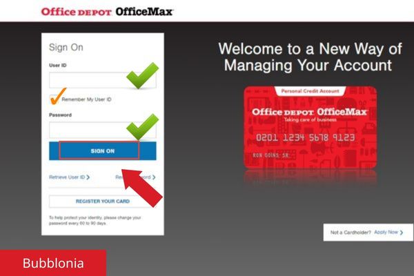 log into office depot credit card